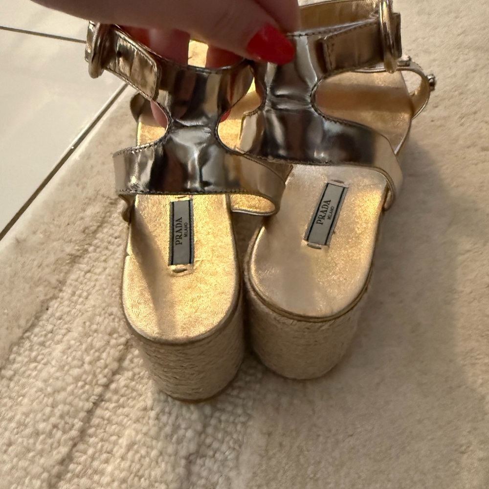 Prada Gold Studded Platform Espadrilles - Size 9 - Picture 3 of 5